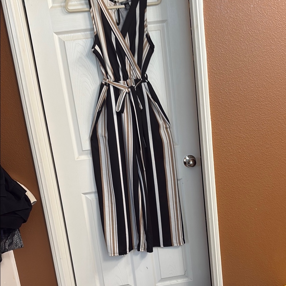 Elegant Black and Tan Midi Jumpsuit